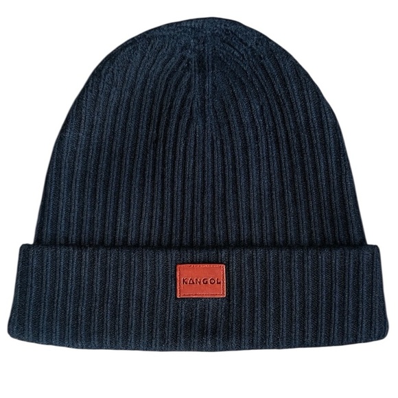 New Kangol Black Ribbed Knit Beanie Hat Cuffed Winter Streetwear Unisex One Size - Picture 1 of 5